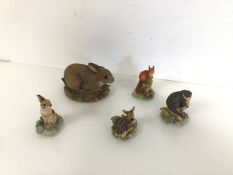 A Border Fine Arts collection of Woodland Creature figures, including a Rabbit (9cm x 12cm x 8cm), a