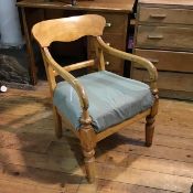 A 19thc satinwood beech Edinburgh style open armchair with upholstered inset seat, raised on