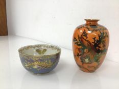 A Ducal vase of urn form, with a Goldfish and Aquatic Sea Life over an orange ground (13cm x 8cm)