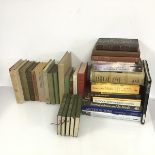 An assortment of books including Literature, The Works of Burke, Pearl, Restoration Plays, areas