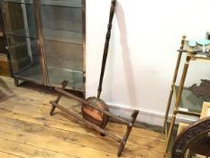 A walnut handled Edwardian copper and brass mounted bed warming pan (103cm x 28cm) and an