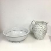A wash basin and ewer, ewer with abstract branch decoration (h.26cm x 26cm x 20cm)