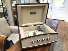 A 1950s/60s Pye stereophonic projection system, record player with mahogany top (25cm x 57cm x