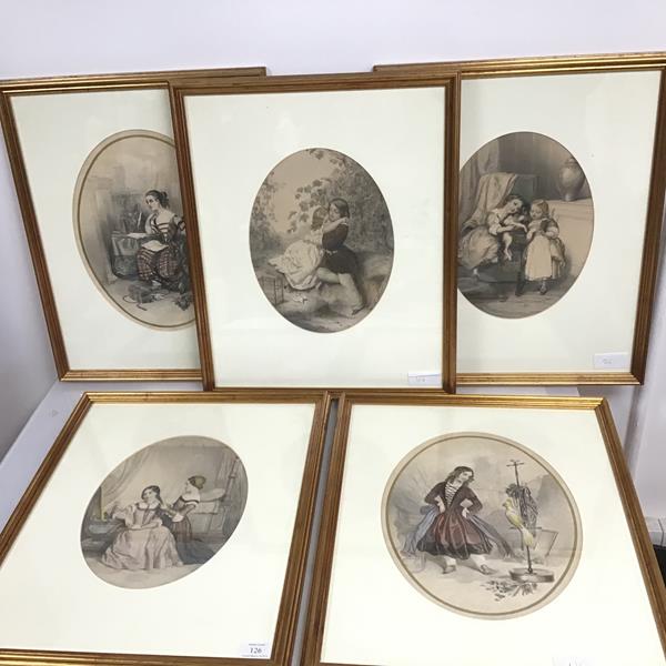 A set of five 19thc prints of oval form depicting Children and Young Ladies (29cm x 22cm)