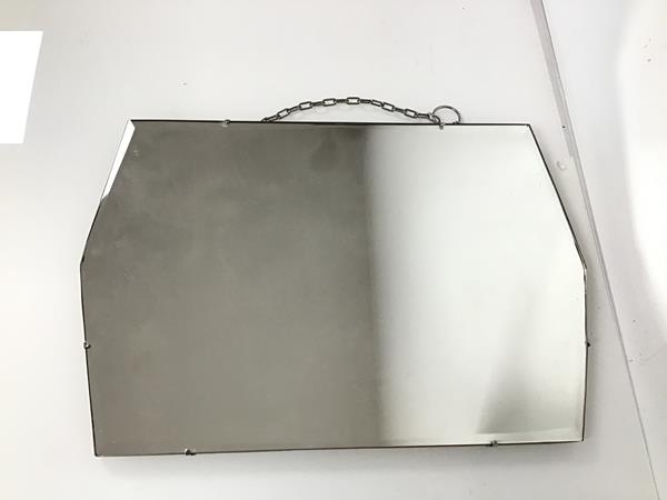 A modern wall mirror with bevelled plate and chain hanger (30cm x 45cm)
