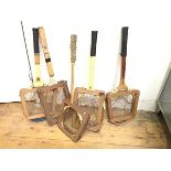A Falcon Junior treen tennis racket, a Sam Brothers tennis racket, and three others (5)