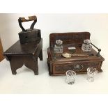 A mixed lot including an Edwardian writing box with raised gallery and single frieze drawer, bearing