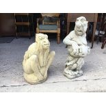 Two composition garden ornaments of Grotesques, one in the form of a Gargoyle, the other in the form
