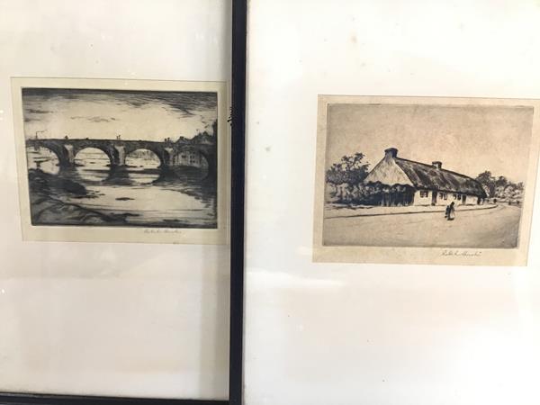 Robert Houston, Burns' Cottage, original etching, and Ayr Auld Brig, signed in pencil bottom