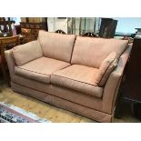 A Drysdale's, Edinburgh style two seater traditional sofa bed, with pull out bed upholstered in pink