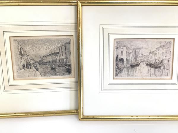 A pair of etchings, both depicting Venice (10cm x 14cm)