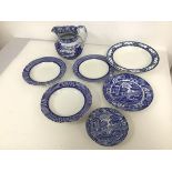 A collection of blue and white china including three mid 20thc. Royal Cauldon shallow bowls with