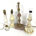 A collection of table lamps including a brass and soapstone lamp (36cm x 12cm x 12cm) (4)