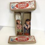 A pair of Barnsbury puppets, one of a Young Boy, the other a Monkey, complete with original box