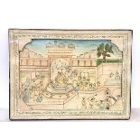 Indian School, a painting on papier mache moulded panel depicting a Court Scene, pen and ink and