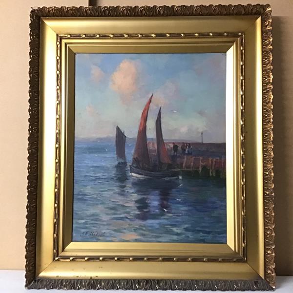 J.F. Slater (?), Harbour Scene, oil on canvas, signed bottom left (52cm x 42cm)