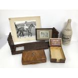 A mixed lot including an Anglo Indian bookslide, a cigarette box, a stoneware commemorative bottle