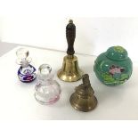 A mixed lot including a Caithness Glass perfume bottle of millefiore and heart design, engraved to