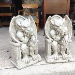 A pair of concrete Seated Gargoyles (50cm x 28cm x 20cm)