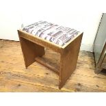 A Utility oak dressing stool with inset seat, raised on square end supports (47cm x 47cm x 31cm)