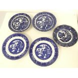 A collection of four Willow pattern 19thc plates, including two by Ridgeway, one by Crown Pottery,