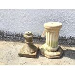 A composition garden pedestal in the form of a fluted column on octagonal base (36cm x 26cm) and
