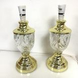 A pair of modern table lamps with cut glass bodies (40cm x 15cm)