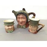 A Beswick novelty three piece tea service comprising teapot, milk jug and sugar basin, decorated