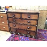 A Victorian mahogany chest of drawers, fitted two single drawers above three long drawers (a/f) (