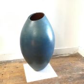 A large blue pottery ovoid vase, by Fiona Thomson, Edinburgh College of Art 1994-95, complete with