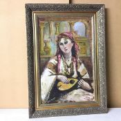 G.K. Murray, Classical Female with Lute, oil on board, signed bottom left (44cm x 28cm)