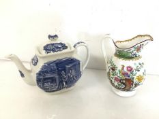 A Goode & Co. Spode jug in polychrome decoration with flowers and birds (16cm x 13cm x 10cm) and a