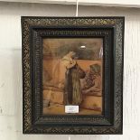 A late Victorian crystoleum depicting an Italian Musician and reclining Male Figure, in ebonised