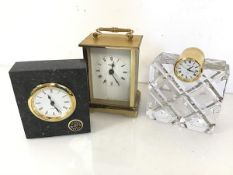 A collection of mantel clocks including a Kilkenny marble clock with original box (10cm x 9cm x