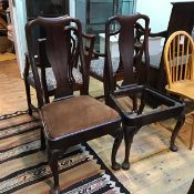A pair of George II splat back side chairs with scroll top rails and plain splats, with slip in