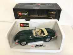 A Bburago model of a Jaguar E Cabriolet, 1961 (7cm x 26cm x 10cm) in original box