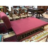 An unusual Victorian stained beech fold out chaise longue daybed with scroll button ends and fold