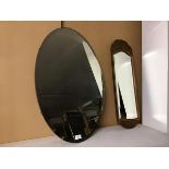 An oval bevelled glass wall mirror (75cm x 51cm) and another in wooden frame (2)