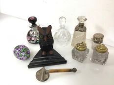 A mixed lot including a novelty inkwell in the form of an owl with hinged head (12cm x 14cm x 10cm),