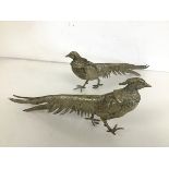 A pair of silver plated pheasant table ornaments (13cm x 30cm x 5cm)