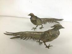 A pair of silver plated pheasant table ornaments (13cm x 30cm x 5cm)