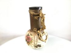 A Doulton Burslem pottery vase in the Chinese style with impressed lace design, with gilt dragon