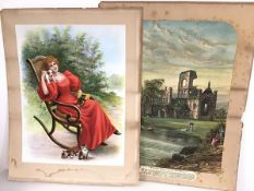 A coloured print c.1900, Kirkstall Abbey, Leeds, Yorkshire (53cm x 39cm) and a coloured print of the