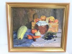 C. Ahtohob, Still Life with Fruits and Vegetables, oil on canvas, signed bottom right, stamp and