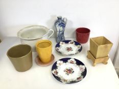 A mixed lot of ceramics including a 1920s Delft jug with handle (22cm x 11cm x 5cm), a pair of