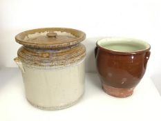 A Buchan pottery stoneware glazed jar with lid (28cm x 29cm) together with a vase (2)