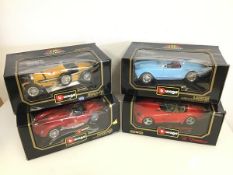 Bburago diescast model cars, including a Bugatti, Ferrari, Dodge Viper and a Lancia, all in original