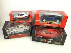 Bburago diecast model cars including a Mini Cooper, Ferrari, Mercedes Benz and a Maserati, all in