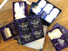 A pair of Edinburgh Crystal boxed brandy goblets, a set of four Gleneagles Crystal dessert dishes,