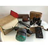 A WWI gun sight, made by Zielvier, no 505A2 complete with original leather case, a pair of WWII